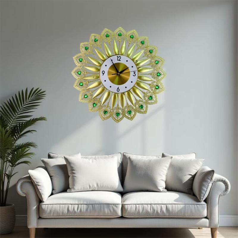 Crystal Leaves Wall Clock None-Ticking Silents Battery Operated Clocks Decorative Wall Clocks for Living Room Decors