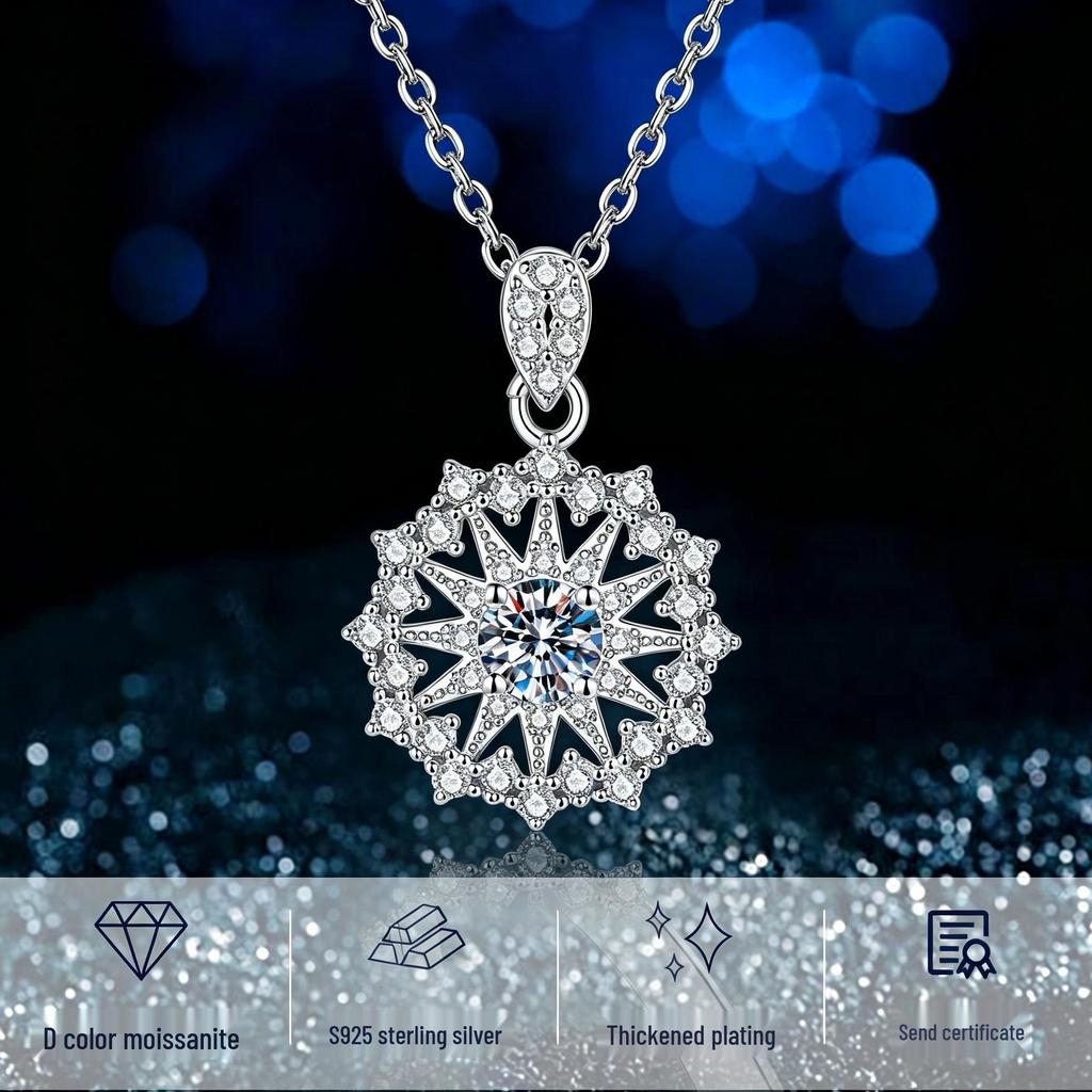 S925 Sterling Silver Snowflake Star Necklace - Festive, Trendy, and Versatile for Everyday Wear