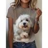 Women Cute White Puppy Dog 3D Print Casual Crew Neck Summer T-shirt