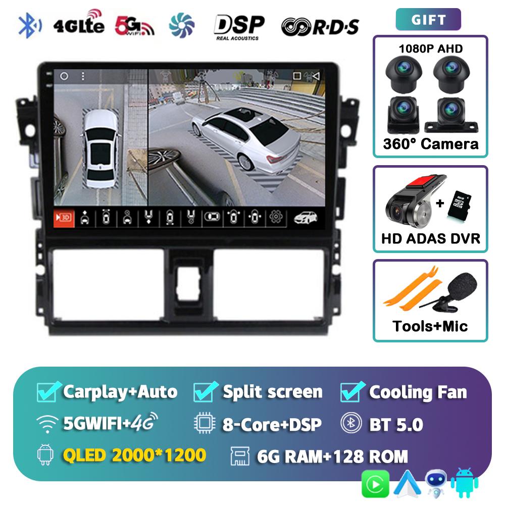 Android 14 Carplay Auto Car Radio For Toyota Vios Yaris 2013 2014 2015 2016 Multimedia Video Player GPS Navigation 2din Stereo