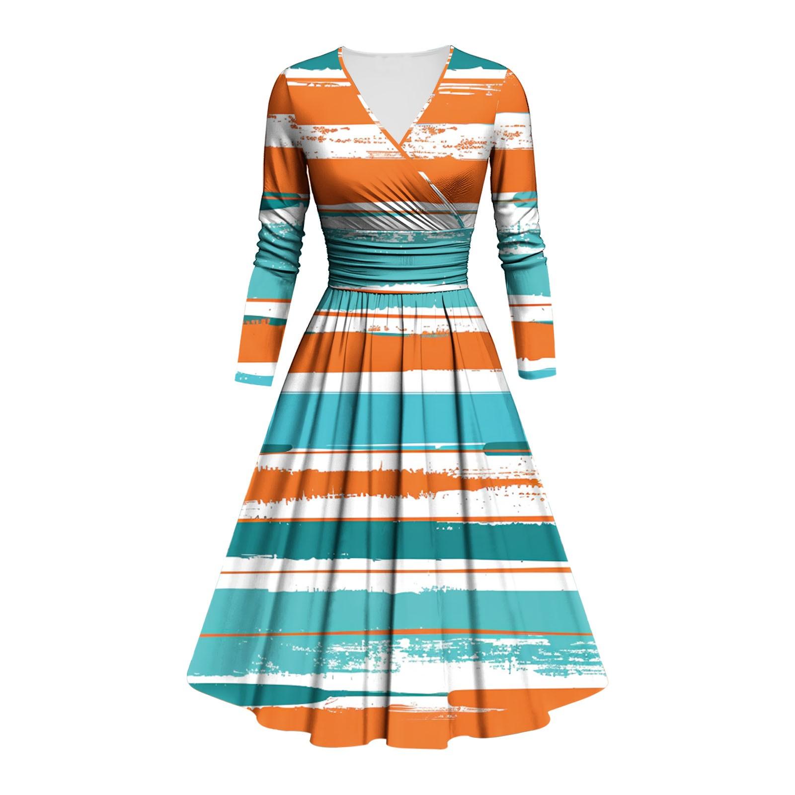 

Женское модное облегающее платье с V-образным вырезом, оборками и длинными рукавами, в полоску, с градиентным принтом и принтом XXXL шафрановый