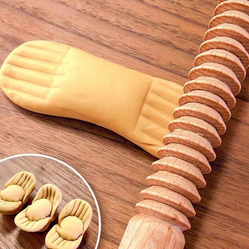 Screw Thread Design Wooden Embossing Rolling Pin for Creative Cookie and Pastry Baking in Kitchen