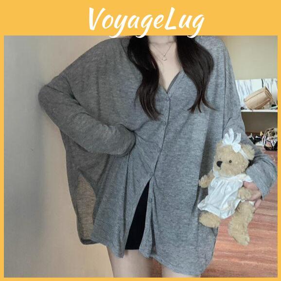 Vneck Womens Plus Size Slouchy Sun Shirt Chic Loose Cardigan Tops