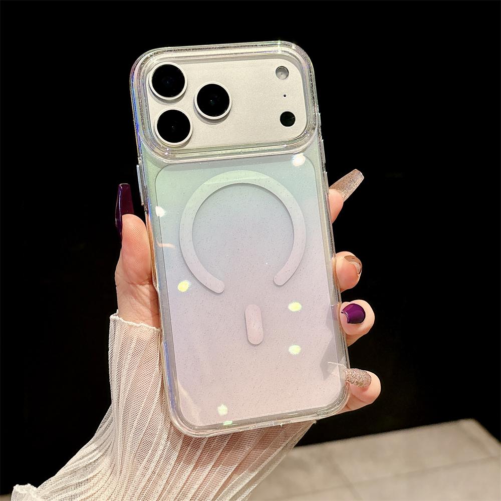 

Colorful Aurora For Magsafe Glitter Transparent Magnetic Case For iPhone 17 16 15 14 13 Pro Max Plus Air Wireless Charging Cover iPhone 15 Pro