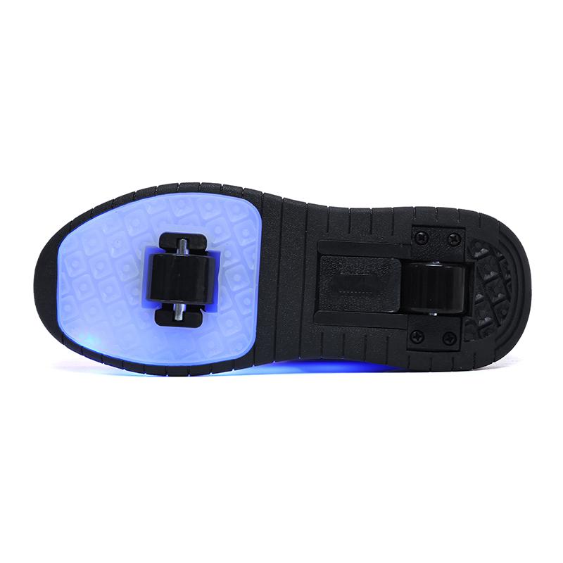 Barn Tvåhjuliga Dubbelanvändning LED Uppladdningsbara Lysande Rullskridskor Dubbelradiga Heelys Skor Rullskridskor