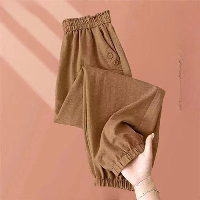 

Шаровары из ледяного шелка, женские летние свободные брюки с высокой талией, удобный эластичный пояс L