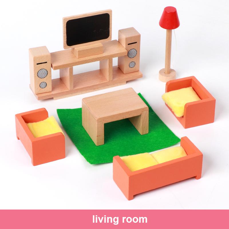 Wooden Mini Furniture Sets Kids Children House Play Toy - Bedroom, Living Room, Kitchen, Bathroom Accessories Boys Girl Gifts