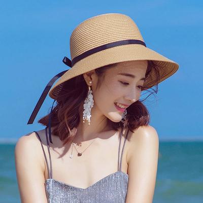 Chapeau de plage de vacances pour femmes, chapeau de paille d'été pour la mer, protection solaire, pare-soleil, chapeau de soleil polyvalent à larges bords, version coréenne, pour le voyage