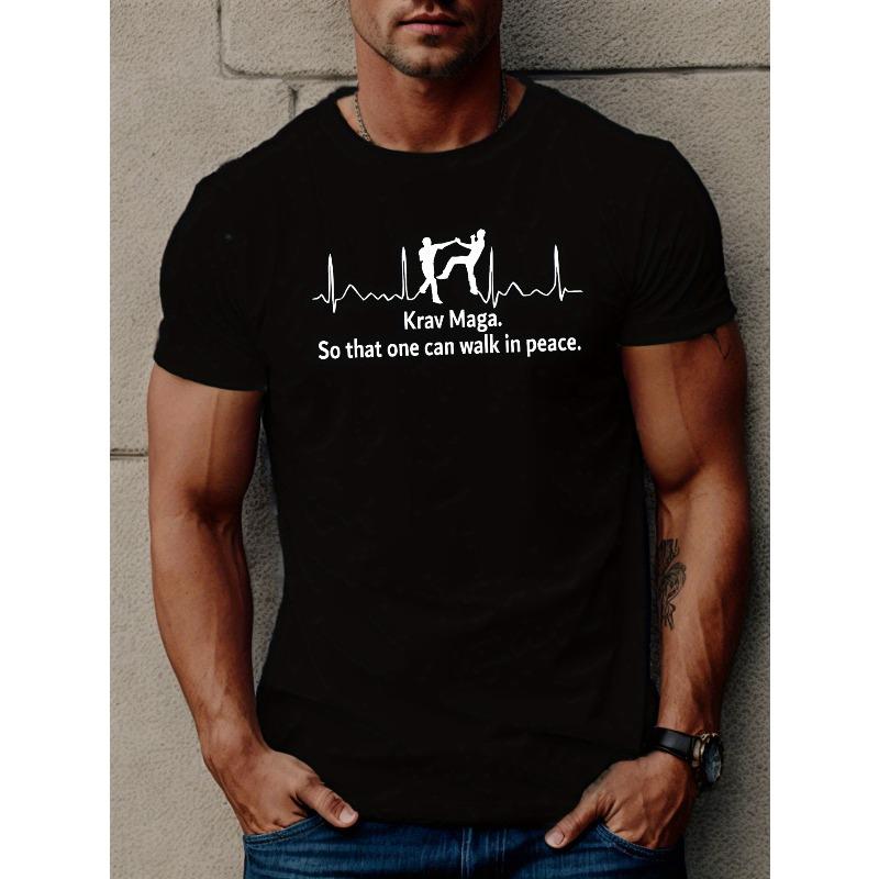 

European Size Men S Krav Maga Graphic Tee, Casual Crew Neck T-Shirt, Regular Fit Short Sleeve Top with Geometric Pattern, Sli... 5XL різнокольоровий