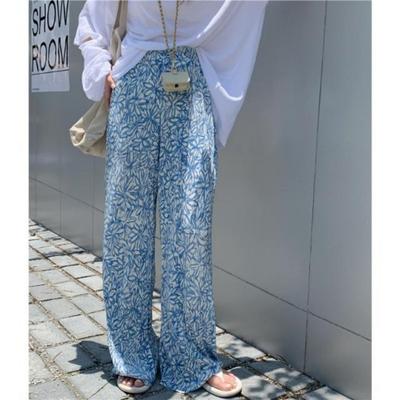 Summer  Women's Clothing Vintage Print Pleated Wide-leg Pants Female Casual High Waist Loose Straight Trousers Pantaloness