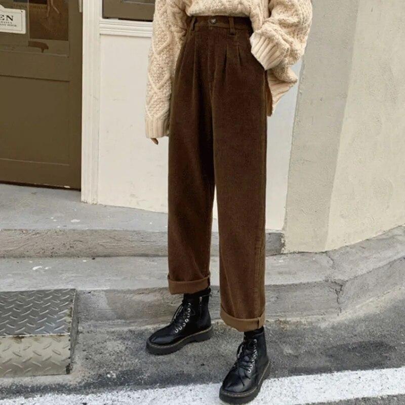 

Модные вельветовые брюки женские зимние винтажные широкие брюки с высокой талией женские повседневные свободные хлопковые брюки 29147