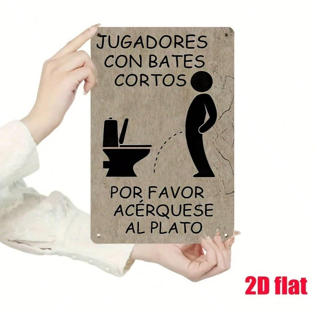 Vintage Spanish Tin Sign Toilet Reminder, 2D Flat Metal Wall Art, Retro Bathroom Decor for Home Bedroom Dining Room