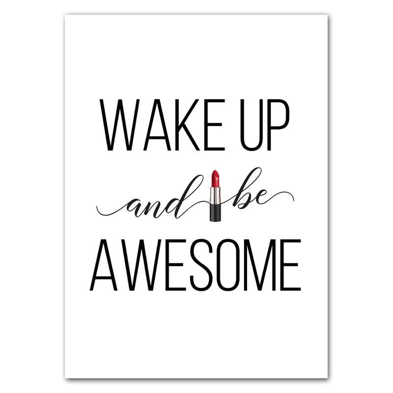 Makeup Girl Wall Pictures Art Print Life Beautiful Quote Canvas Painting Red Lip Art Poster Eyelash Wall Decor HD2705