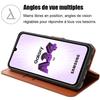 2 Verres Trempés + Coque pour Samsung Galaxy A34 5G Marron Anti-Rayure Antichoc Effet Cuir