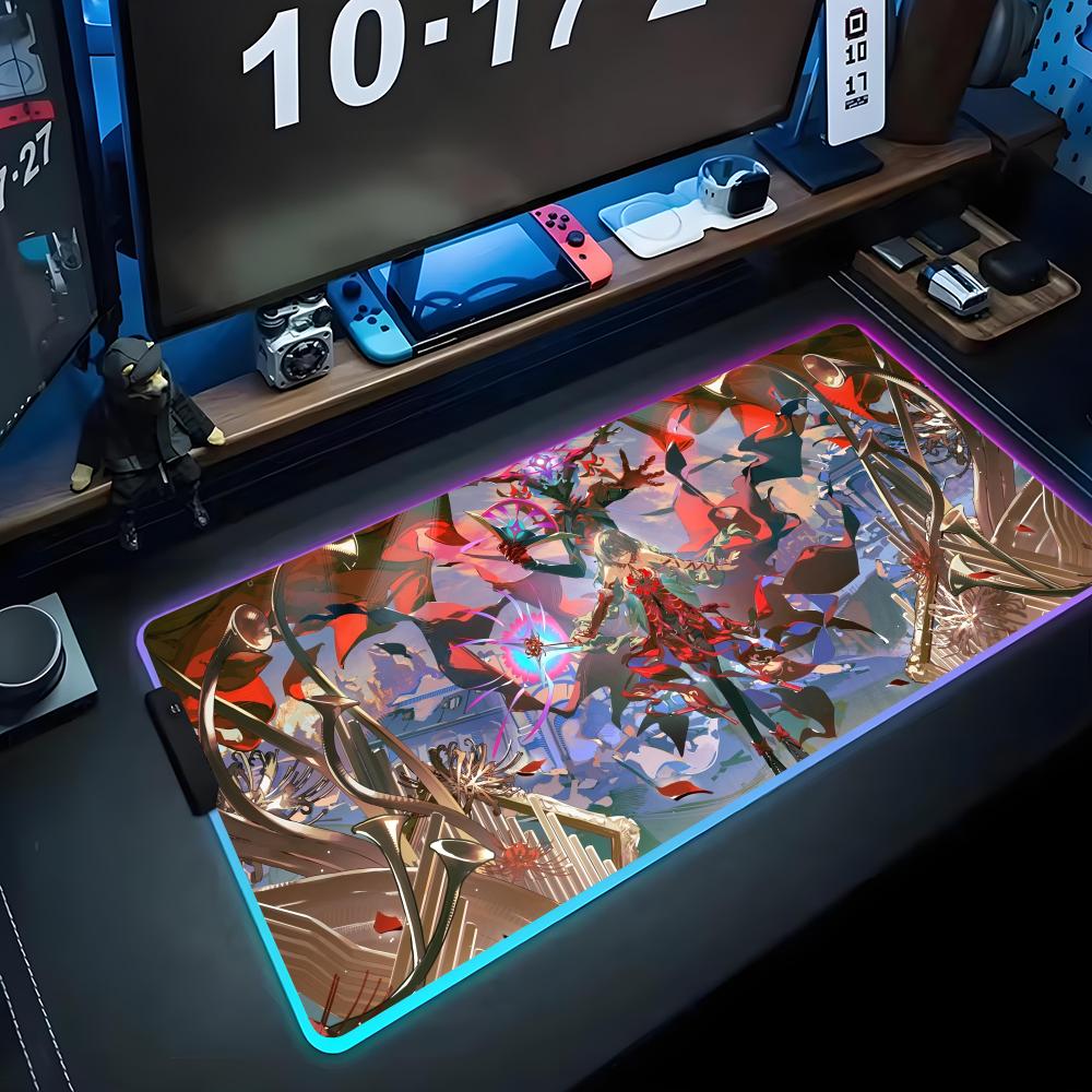 Phrolova wuthering Mauspads RGB Gaming-Mauspad Großes LED-Pad PC-Schreibtischmatte Leuchtendes Mauspads Große Tastaturmatten Tischteppich Mit