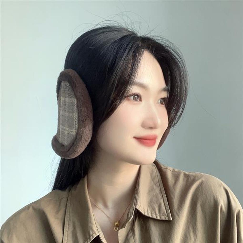 Check Pattern Winter Earmuffs (Brown)