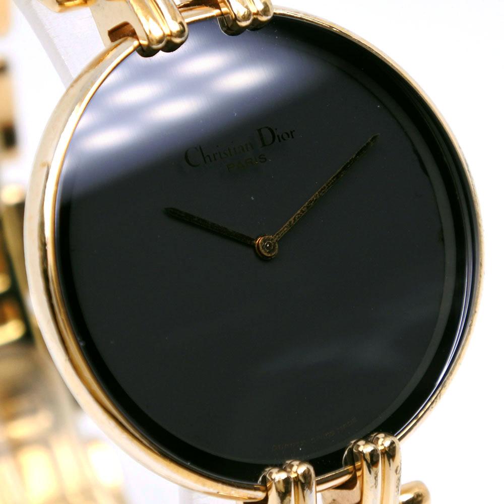 Dior Bagira Uhren 47 154-2 schwarzes Zifferblatt Vergoldet Quarz Analoge Anzeige Herren Gebraucht