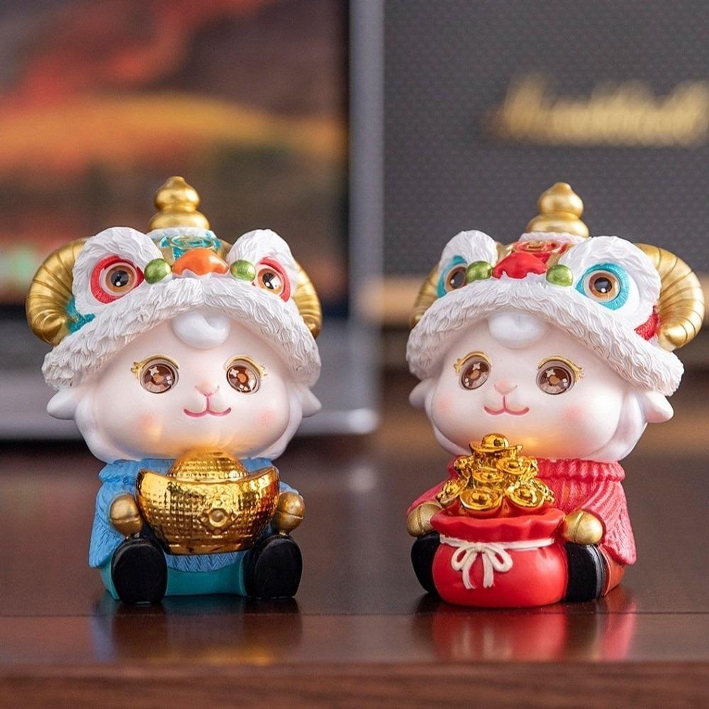 Cute Lion Dance Sheep Figurine Chinese Style Resin Ornament Wealth Zodiac Sheep Statue  New Year