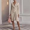 European Style Fall Fashion V-Neck Solid Color Long Sleeve Maxi Dress Women Clothing