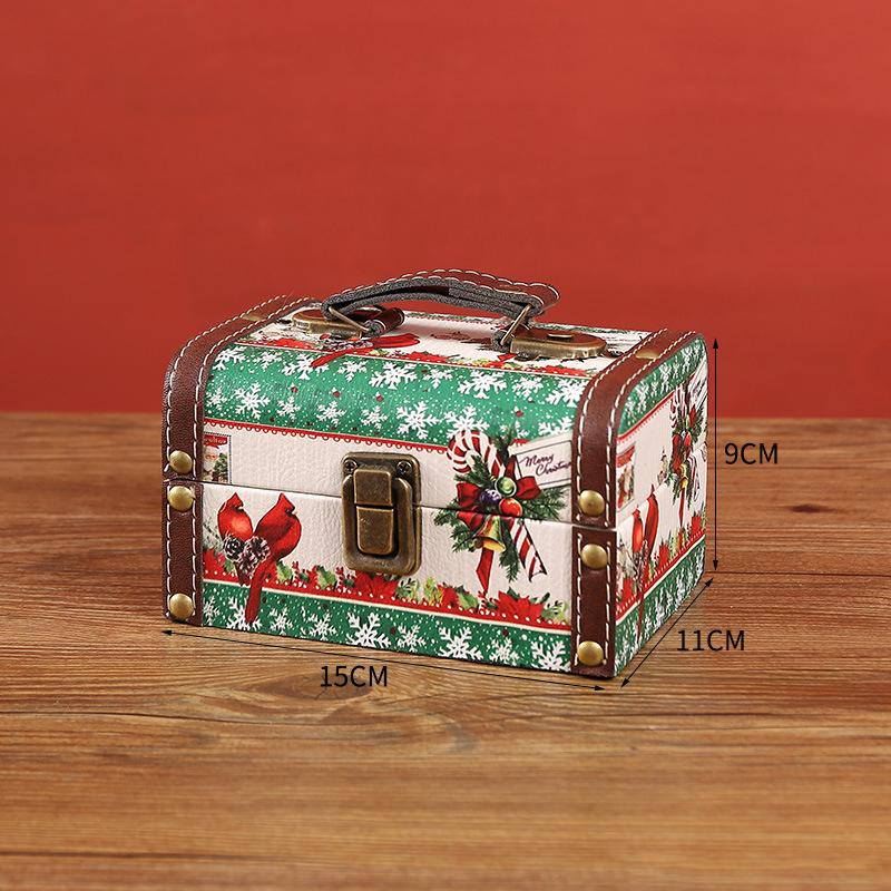 Christmas Candy Box Vintage PU Leather Jewelry Packaging Box With Lock S/M/L Wooden Sundry Treasure Storage Box With Handle