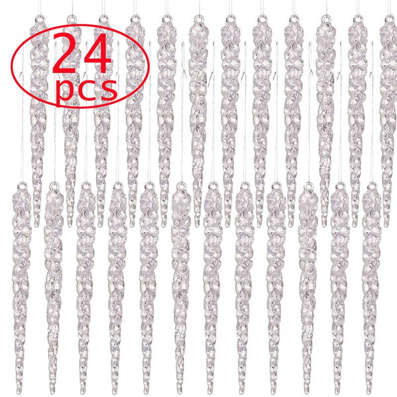 12/24pcs  5.1"/ 13cm Christmas Tree Hanging Acrylic Crystal Icicle Ornaments for Christmas Ornaments Clear Plastic Icicles