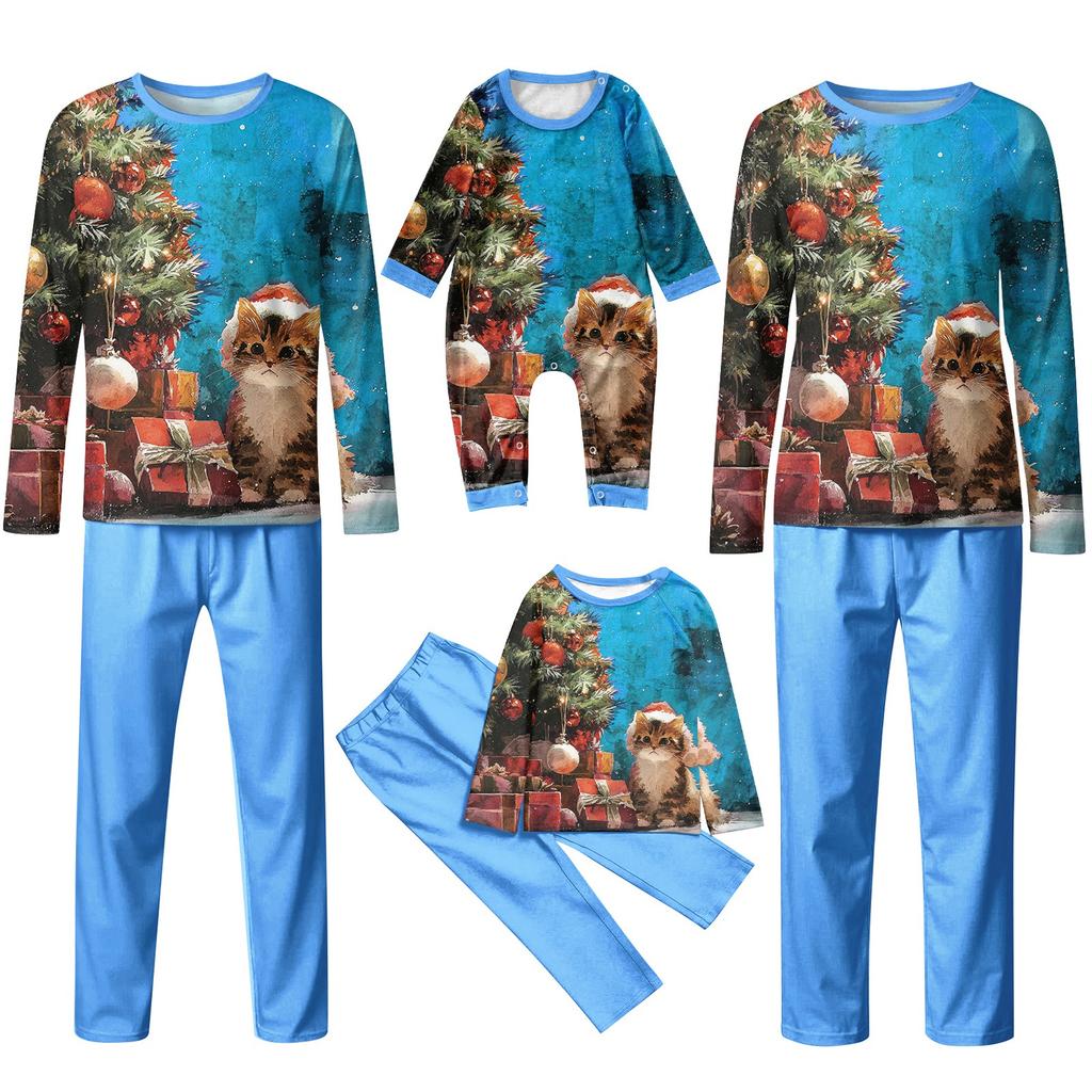 Family Casual Comfortable Long Sleeved Long Pants Christmas Printed Parent-child Set