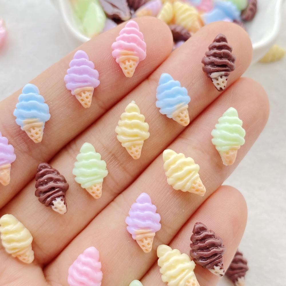 50Pcs Cute Resin Mini Colorful ice cream Flat Back Ornament Jewelry Making Manicure Hairwear Accessorie