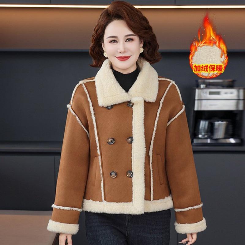 

Пальто средней длины женское новое зимнее меховое цельное утолщенное теплое высококлассное модное повседневное короткое 2XL recommends 115-65 kg коричневый