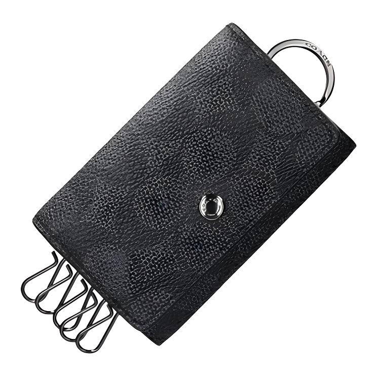 Coach 10 Five Ring Logo Print Snap Closure Coated Canvas Key Pouch Men accessories Black CAR00-QBMI5