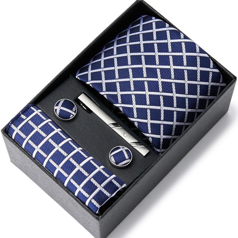 Tie Men'S Business Professional Dress Suit Blue Striped Gift Box Polyester Silk 7.5Cm Business Gift