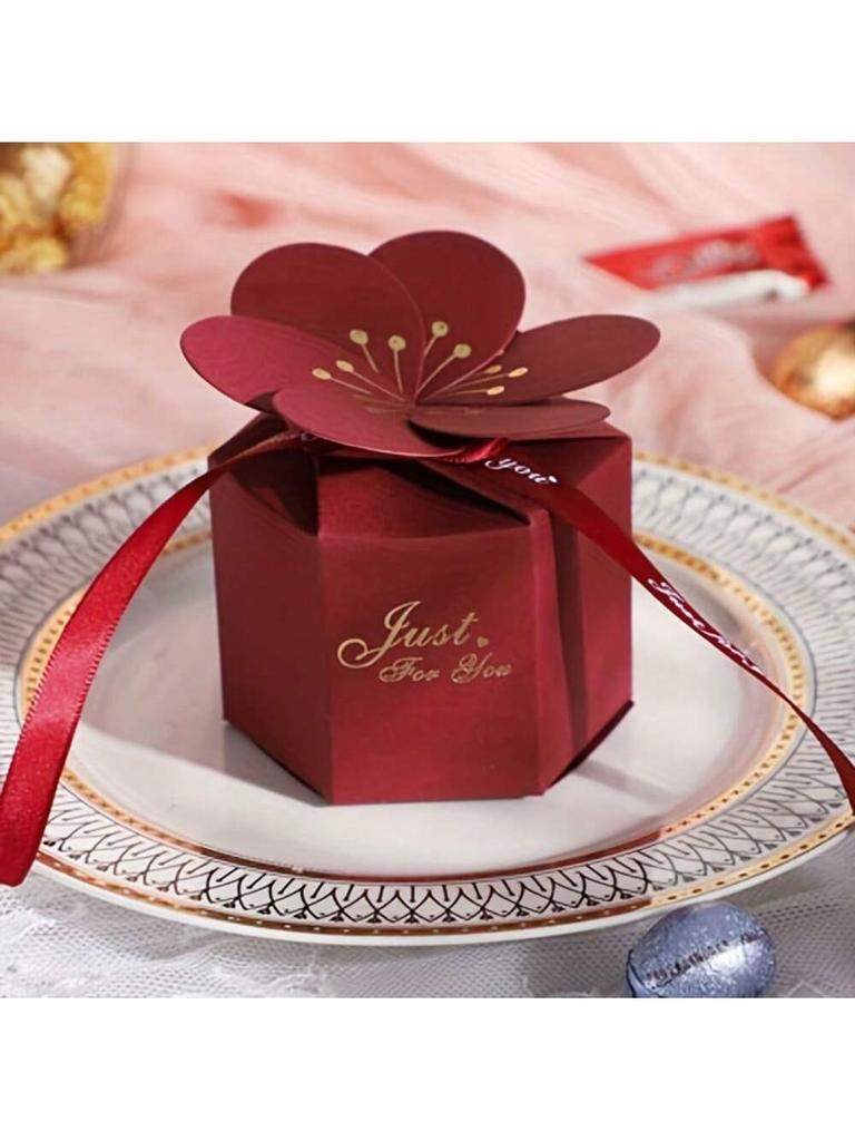 10 Pieces Premium Petal Wedding Candy Boxes Solid Color Wedding Gift Boxes for Portable and Wrappable Gifts Party Favor Bags