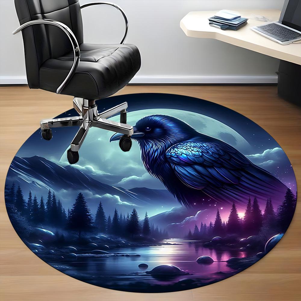 1pc Moonlit RavenChair Carpet for Office, Indoor Non-Slip Washable Polyester Fiber Carpet, Mat For Office, Machine Washable