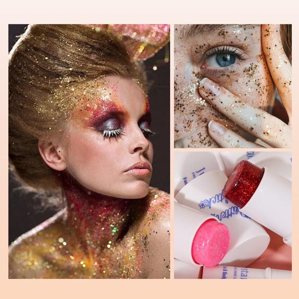 Julystar 8 Colors Face and Body Glitter Stick Festival Makeup Chunky Sparkle Eyeshadow Highlighter Shimmer Cream for Party Stage Rave Cosmetics