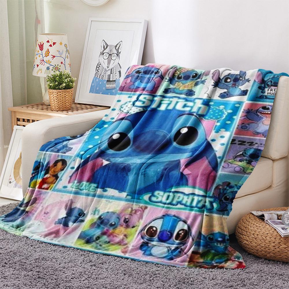 Stitch Multiple Expressions Grid Collage Pink Blue Background Print Flannel Blanket Soft Warm Throw Blanket Sofa Bedroom Decor Gift