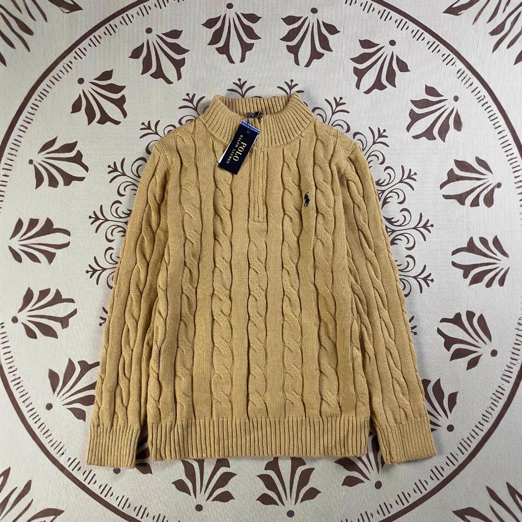 Ralph Little Horse Embroidered Polo Patch Stand Collar Cable Knit Men's Half Zip Sweater for Autumn/Winter