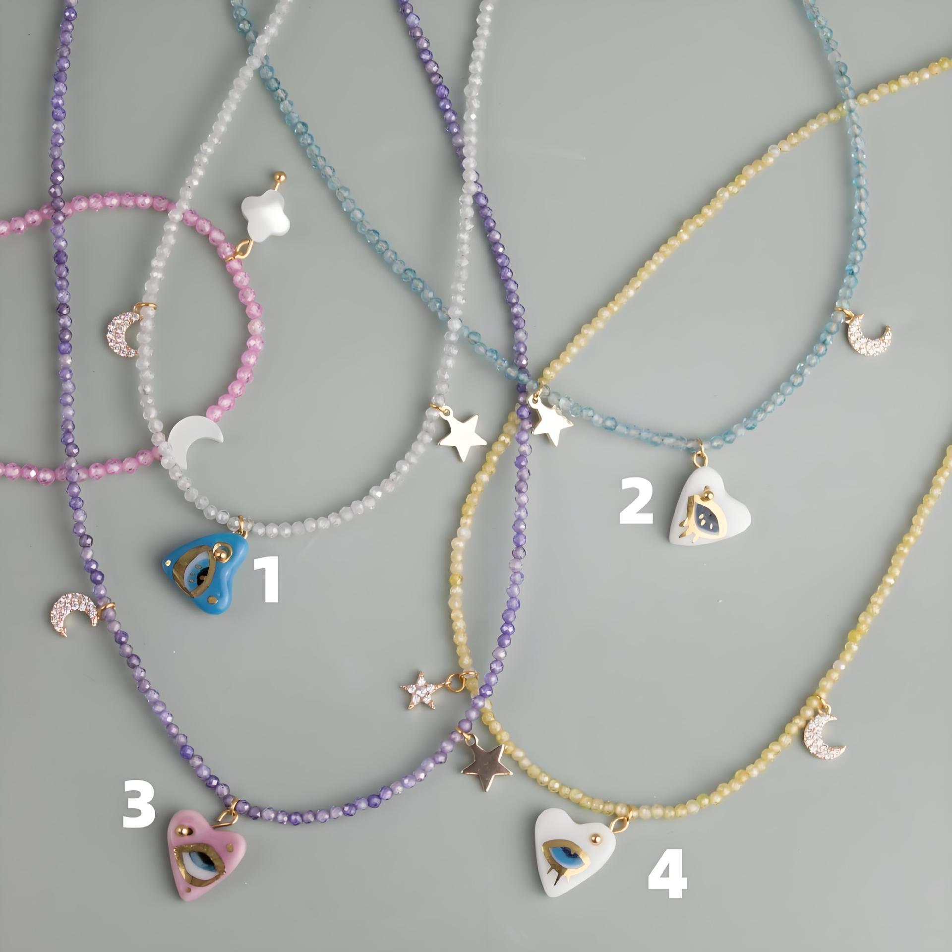 Fresh And Simple Color Beaded Love Devil S Eye Stars Moon Exquisite Can Be Stacked Necklace Women