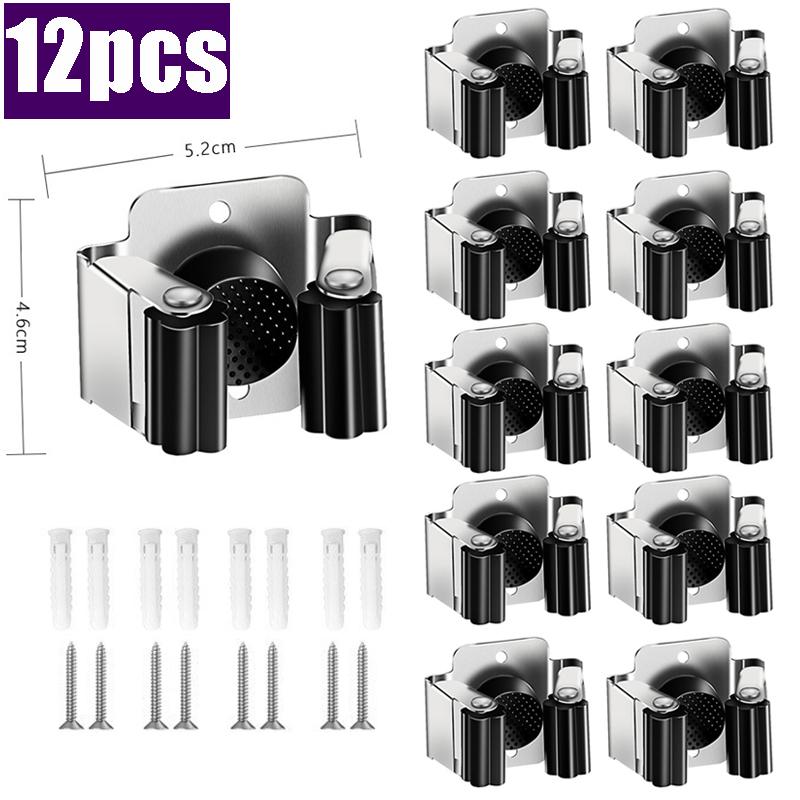 Stainless Steel Mop Clip Holder Wall Mounted Mop Brush Broom Hanger Fixed Rack Kitchen Bathroom Organizer Shelf Hook Accessories