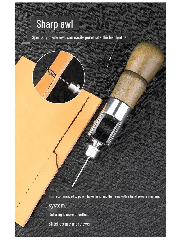 Hand-Stitched Cowhide Leather Sewing Tool Kit: Needle, Awl, Punch for Shoe Repair and Binding