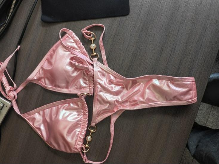 Glänzender Sexy Europäischer & Amerikanischer Gespaltener Dreieck-Bikini, Riemen-Badeanzug ohne Rücken
