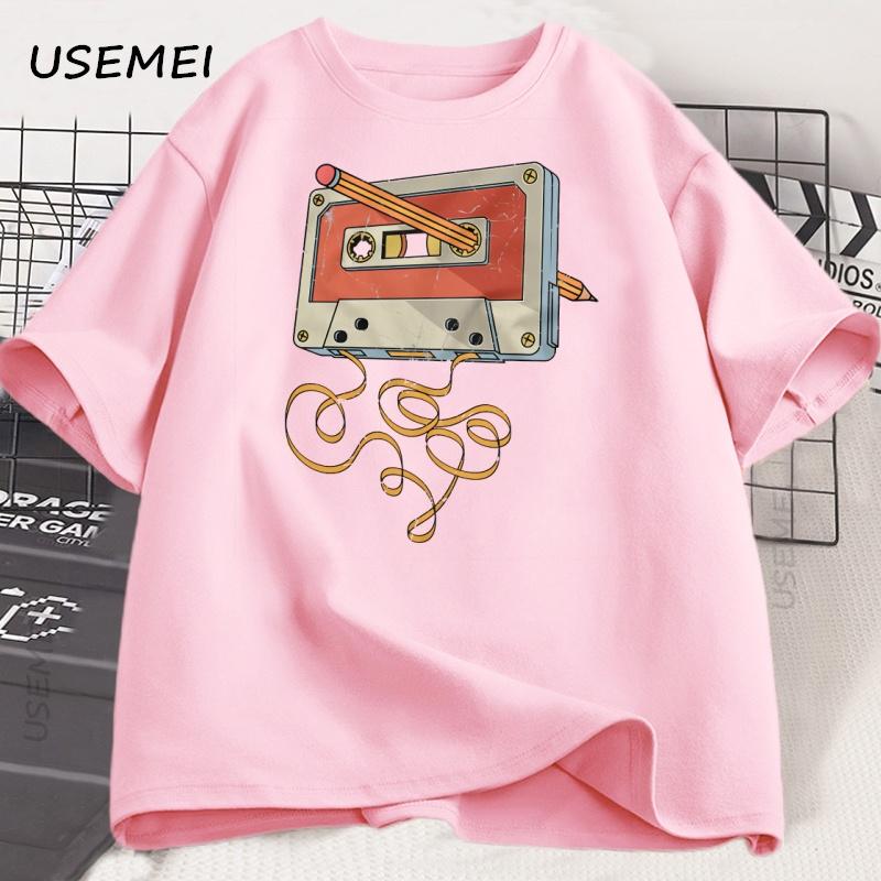80s 90s Cassette Tape Pencil T Shirt Music Retro Tshirt Casual Short Sleeve Unisex Unisex Vintage Tshirt Round Neck Unisexs Clothing