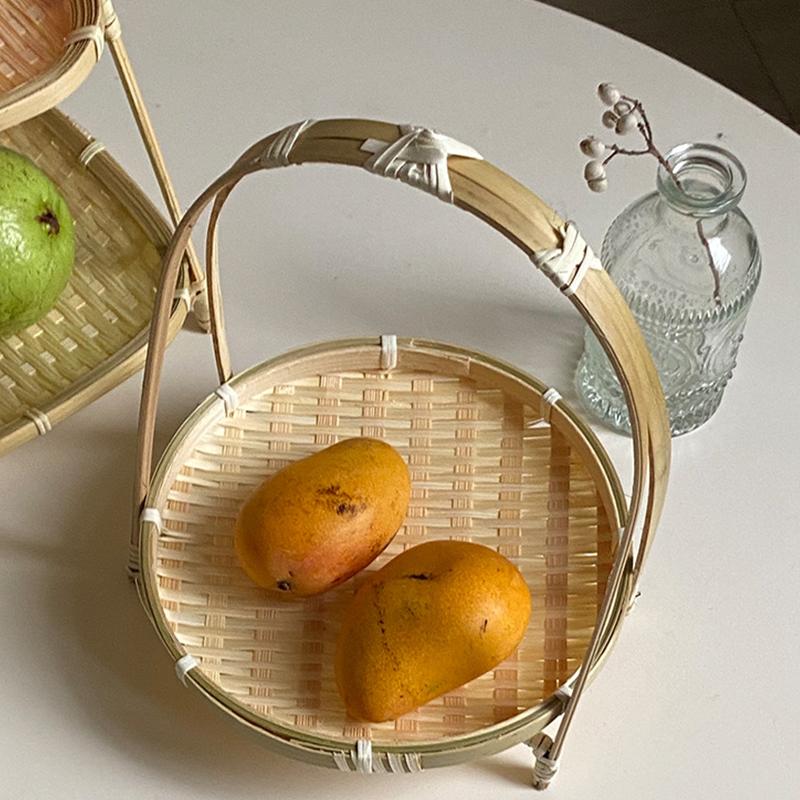 Multi-Function Bamboo Woven Basket 1/2/3 Layers Fruit Vegetable Storage Basket Durable Handwoven Standing Tray For Kitchen