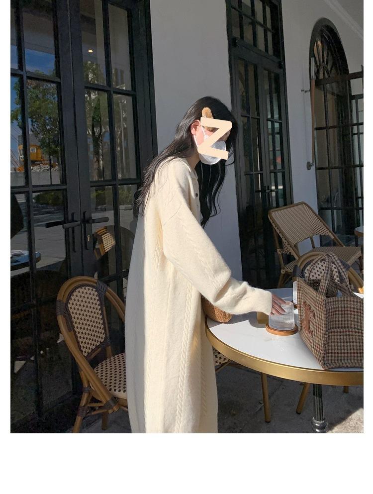 Women's Lapper Sweater Dress Midi Loose Thickened Over-the-Knee Sweater Dress