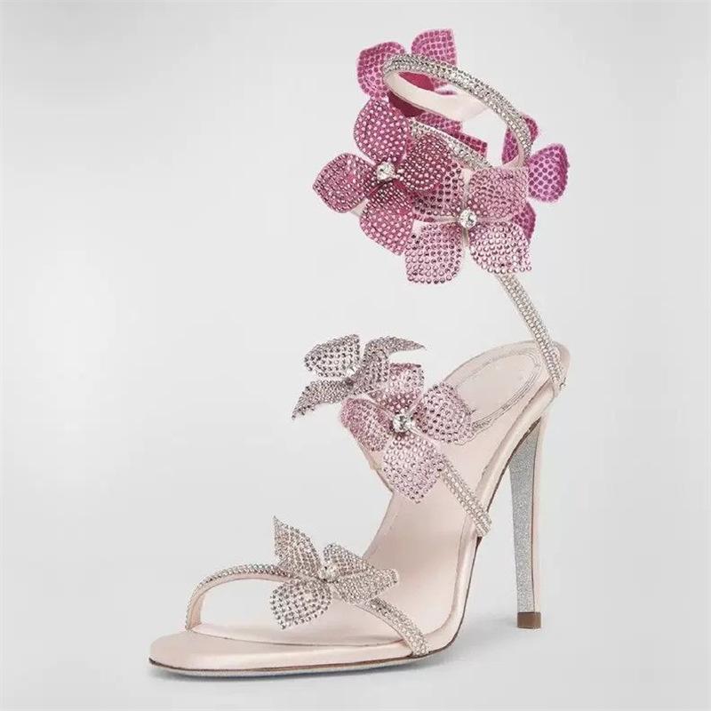 Women High Heels Sandals Luxury Designer Rhinestone High Heels Sandal Sexy Crystal Gladiator Sandals for Women Party Dress Pumps