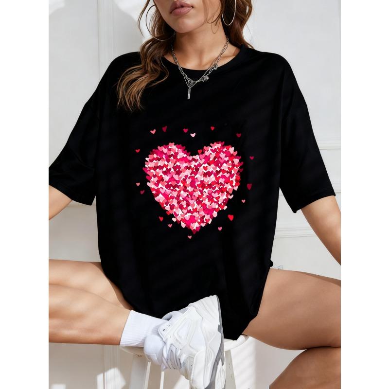 White Oversized T-Shirt With Heart Pattern For Casual Wear