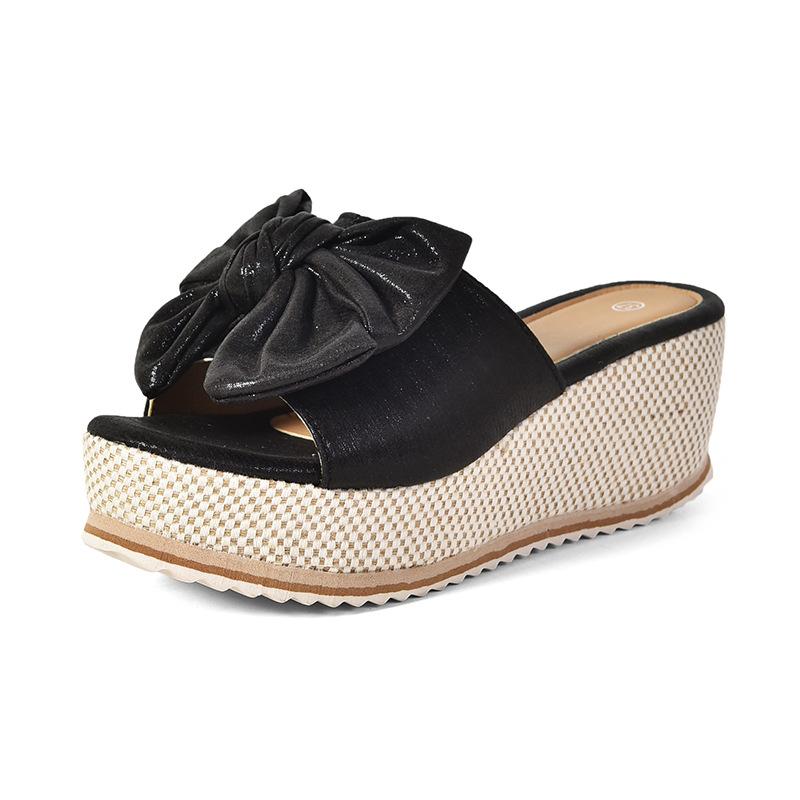 Platform sandals wedge heel women's fashion summer new European and American new large size slippers high heel bow sandals women