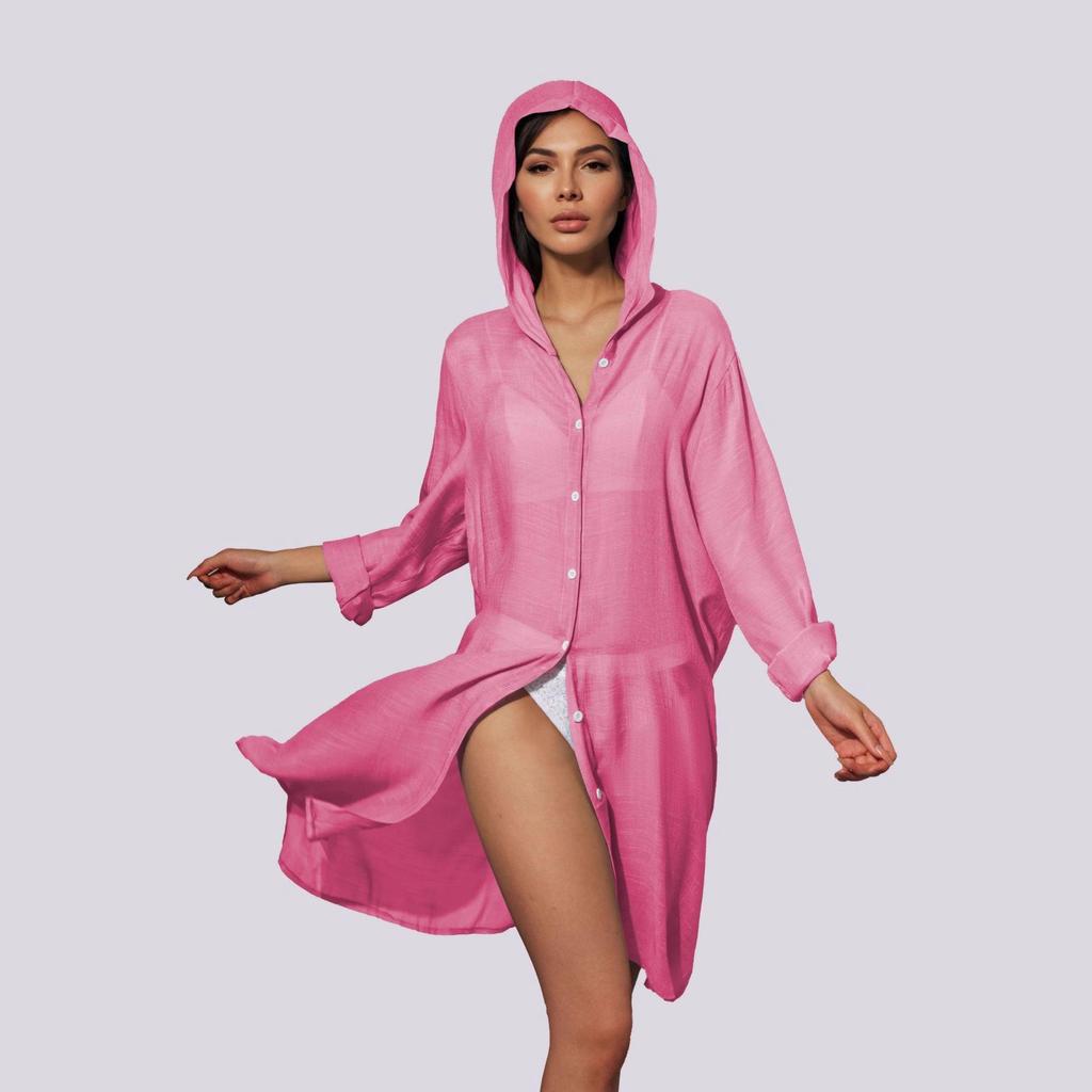 Damen Langarm Kapuzen Strand-Überwurf Strickjacke
