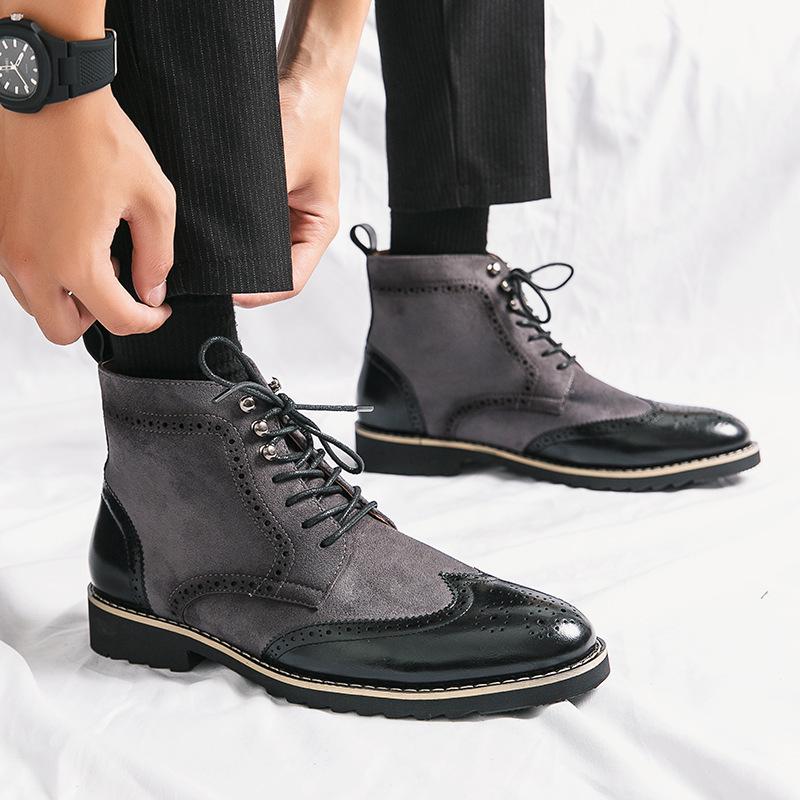 Plus Size Men's High-Top Leather Chelsea Boots - Autumn/Winter Fashion