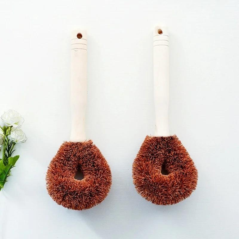 3 Stück/Los Kokospalme Spülbecher Topfbürste Antihaft-Ölpfanne Langer Griff Reinigungs-Schrubbschüssel Artefakt Küchenreinigungswerkzeuge