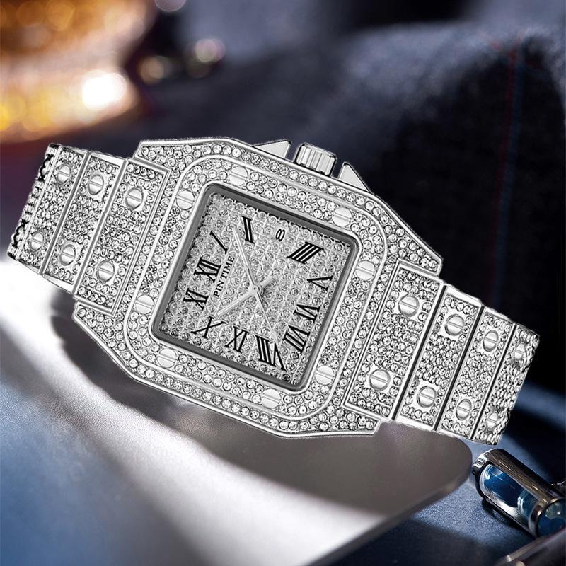 European and American Full Diamond Watches  Full Diamond Watches  Steel Strap Women's Watches  Large Dial Quartz Watches