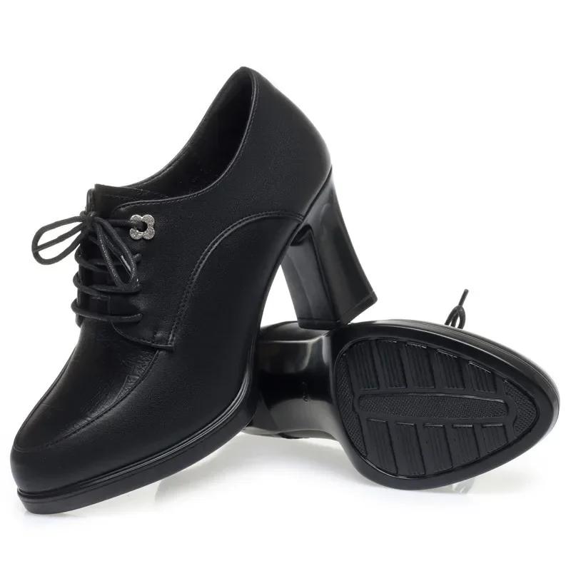 

5,5 см 7,5 см Элегантные туфли из мягкой кожи с глубоким вырезом Женские на каблуке Тренд 2025 Блочный высокий каблук Туфли-гладиаторы для офиса Модель Мама 35